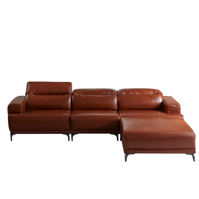 Lorney Right Arm Sofa with Adjustable Headrest - Camel (Faux Leather) - 26