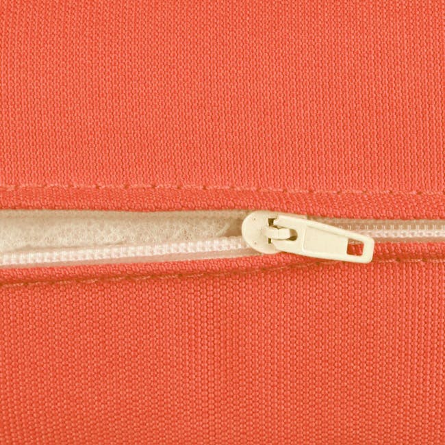 Splendor 1 Seater Armchair + 1 Ottoman - Orange Cushion - 5 - Red fabric texture, zipper opening, white zipper pull, small