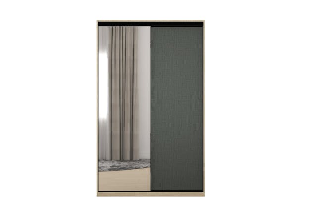 Lorren Sliding Door Wardrobe 2 with Mirror - Graphite Linen, Herringbone Oak - 7