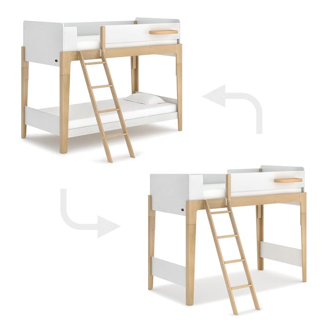 Natty Boori Single Loft Bed - Cherry & Almond - 6 - Sleek design with integrated bunk beds, Wooden frame and white bedding