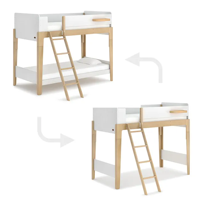 Natty Boori Single Loft Bed - Cherry & Almond - 6 - Sleek design with integrated bunk beds, Wooden frame and white bedding