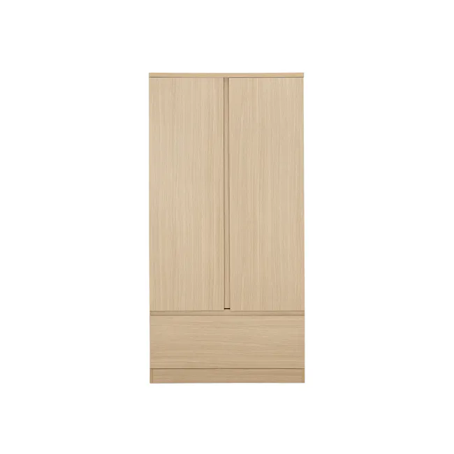 Firoh 2 Door Wardrobe with 1 Drawer - 1 - Light wood, natural finish, minimalist design, vertical slats, clean lines, simple