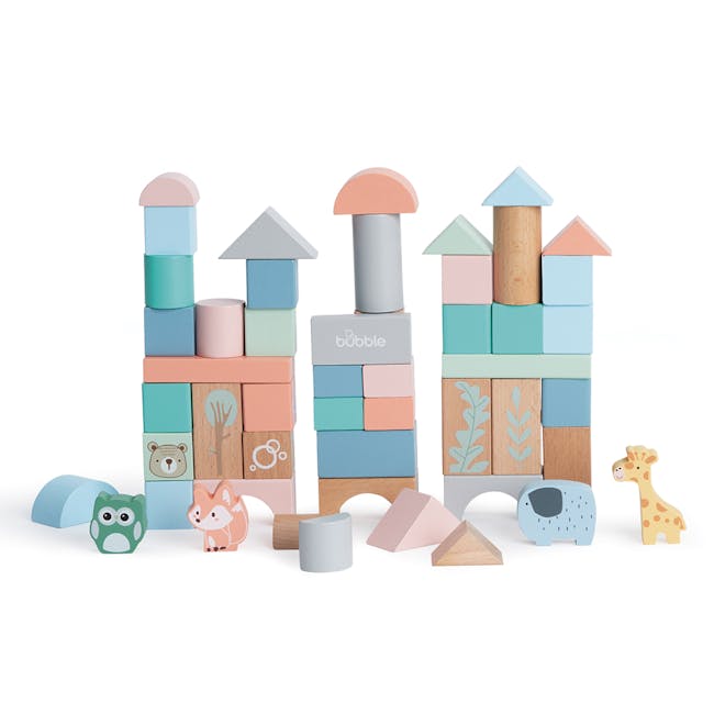 Bubble Wooden Activity Blocks - 1 - Colorful wooden toy structure, playful design, child-friendly, pastel colors, geometric