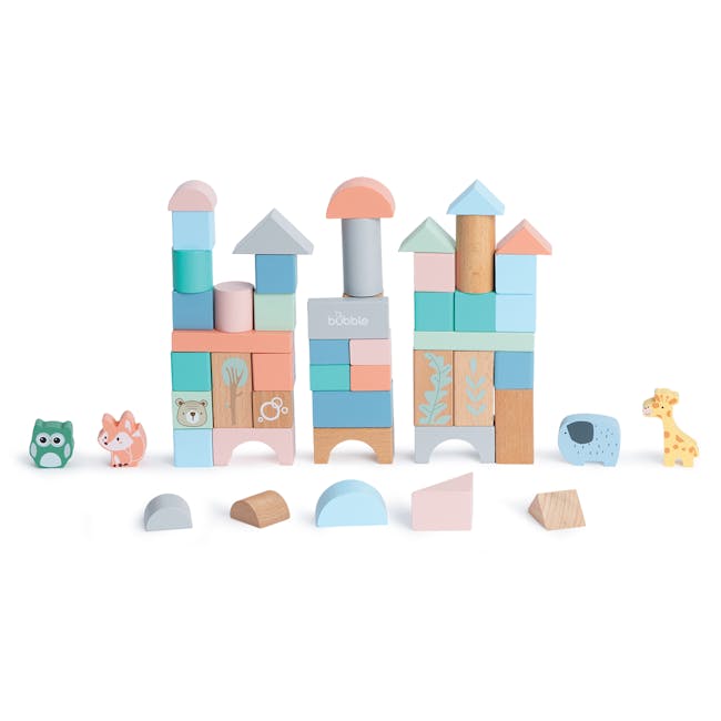 Bubble Wooden Activity Blocks - 5 - Colorful wooden toy structure, playful design, child-friendly, pastel colors, geometric