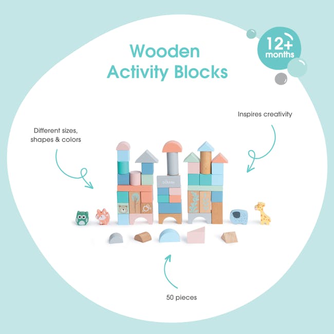 Bubble Wooden Activity Blocks - 6 - Wooden activity blocks, different sizes, shapes, and colors, 12+ months, inspires