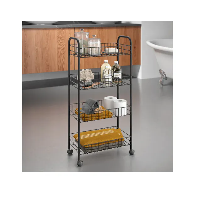 Metaltex Ascona 4 Tier Rolling Cart - Black - 2 - Bathroom shelf, metal rack, kitchen countertop, wooden cabinets, bathroom