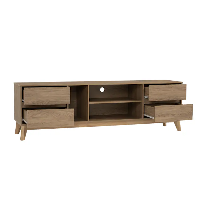 Herschel TV Console 1.8m - Natural - 2 - Wooden side table with drawers, minimalist design, open shelves, integrated
