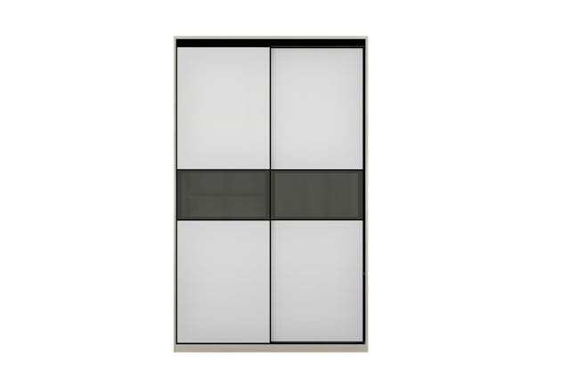Lorren Sliding Door Wardrobe 2 with Glass Panel - Matte White, White Oak - 7