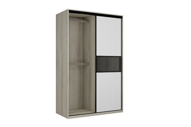 Lorren Sliding Door Wardrobe 2 with Glass Panel - Matte White, White Oak - 11