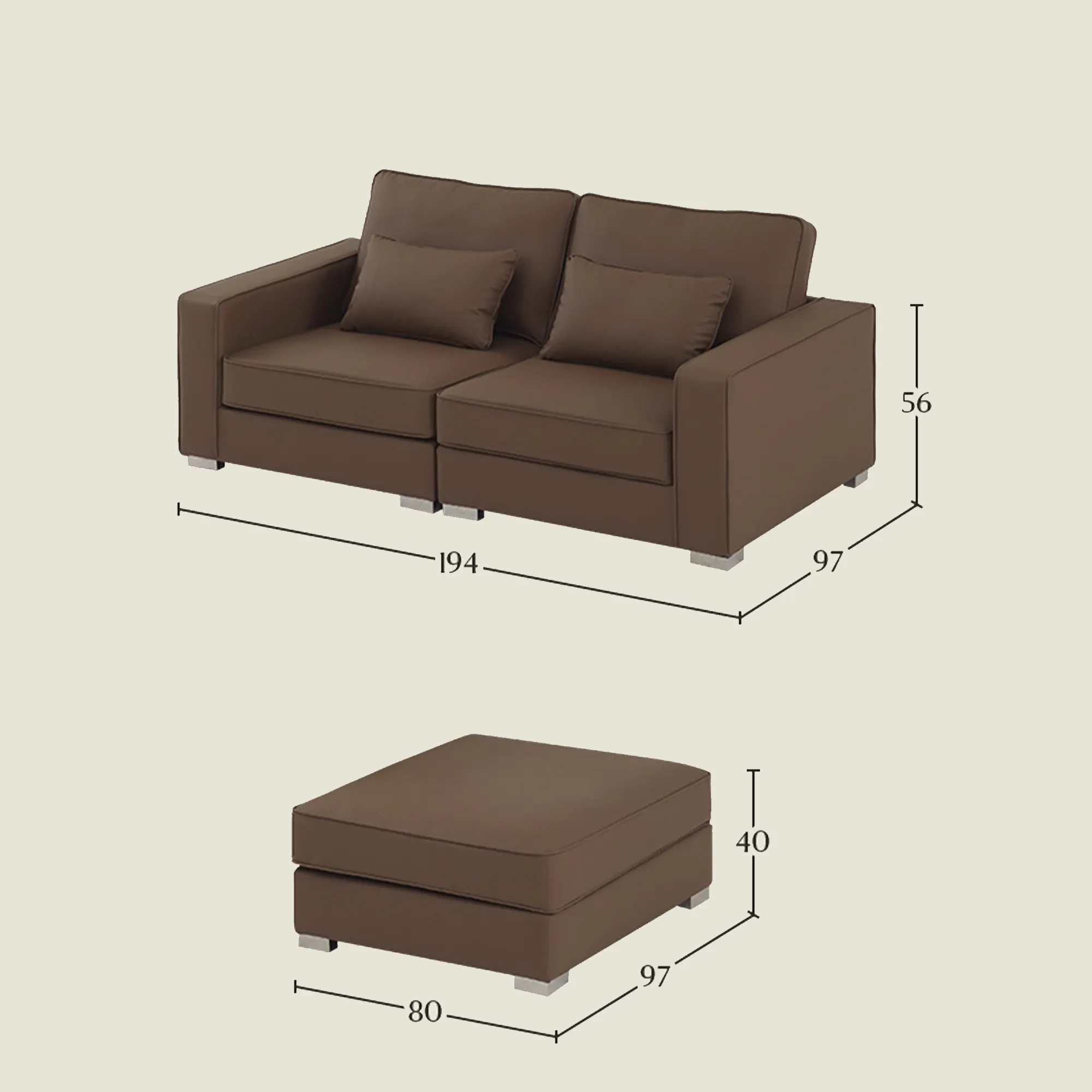 Paris 3 Seater Sofa with Ottoman - Ivory (Faux Leather) - 54