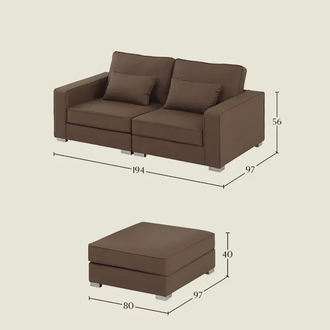 Paris 3 Seater Sofa with Ottoman - Ivory (Faux Leather) - 54