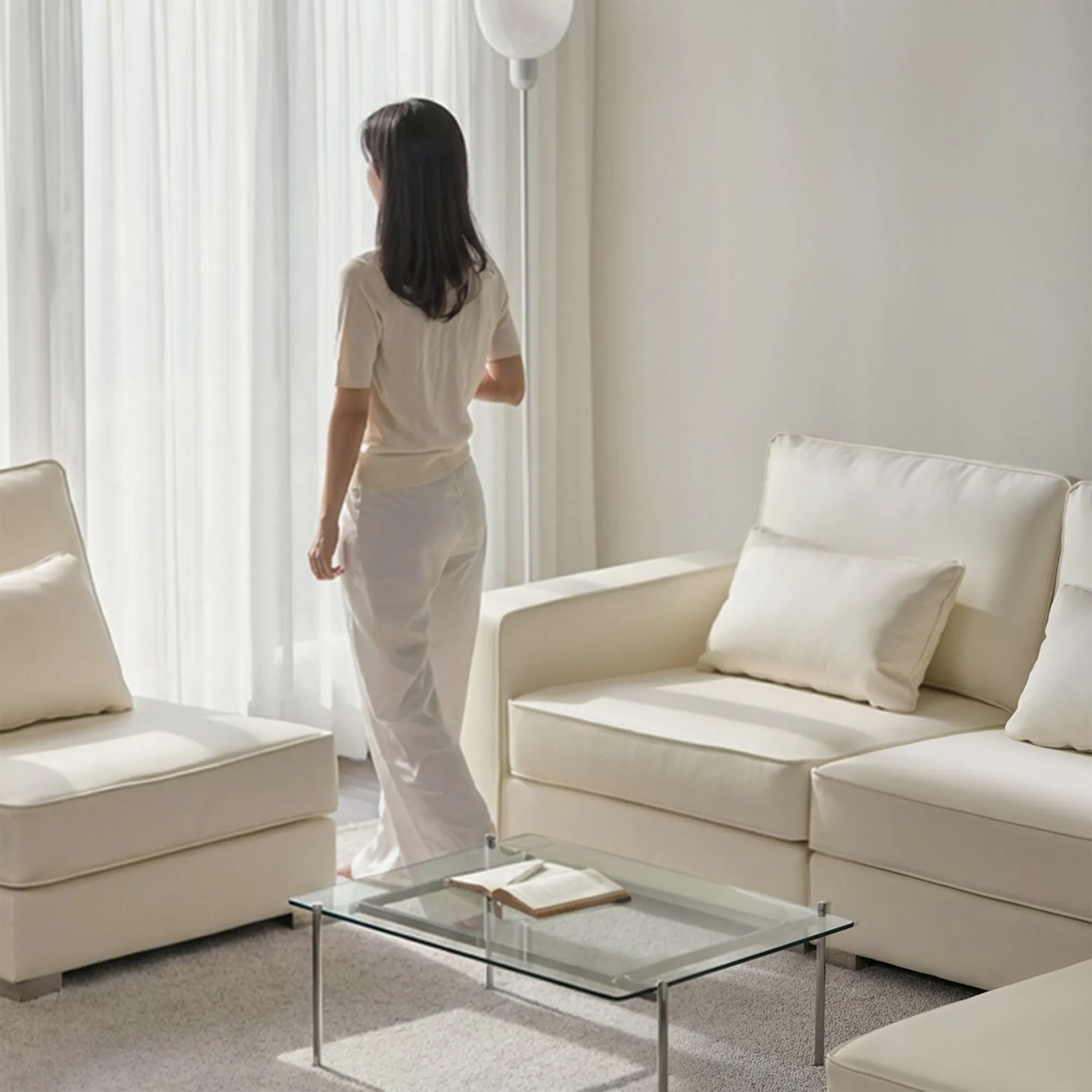 Paris Ottoman - Ivory (Faux Leather) - 7