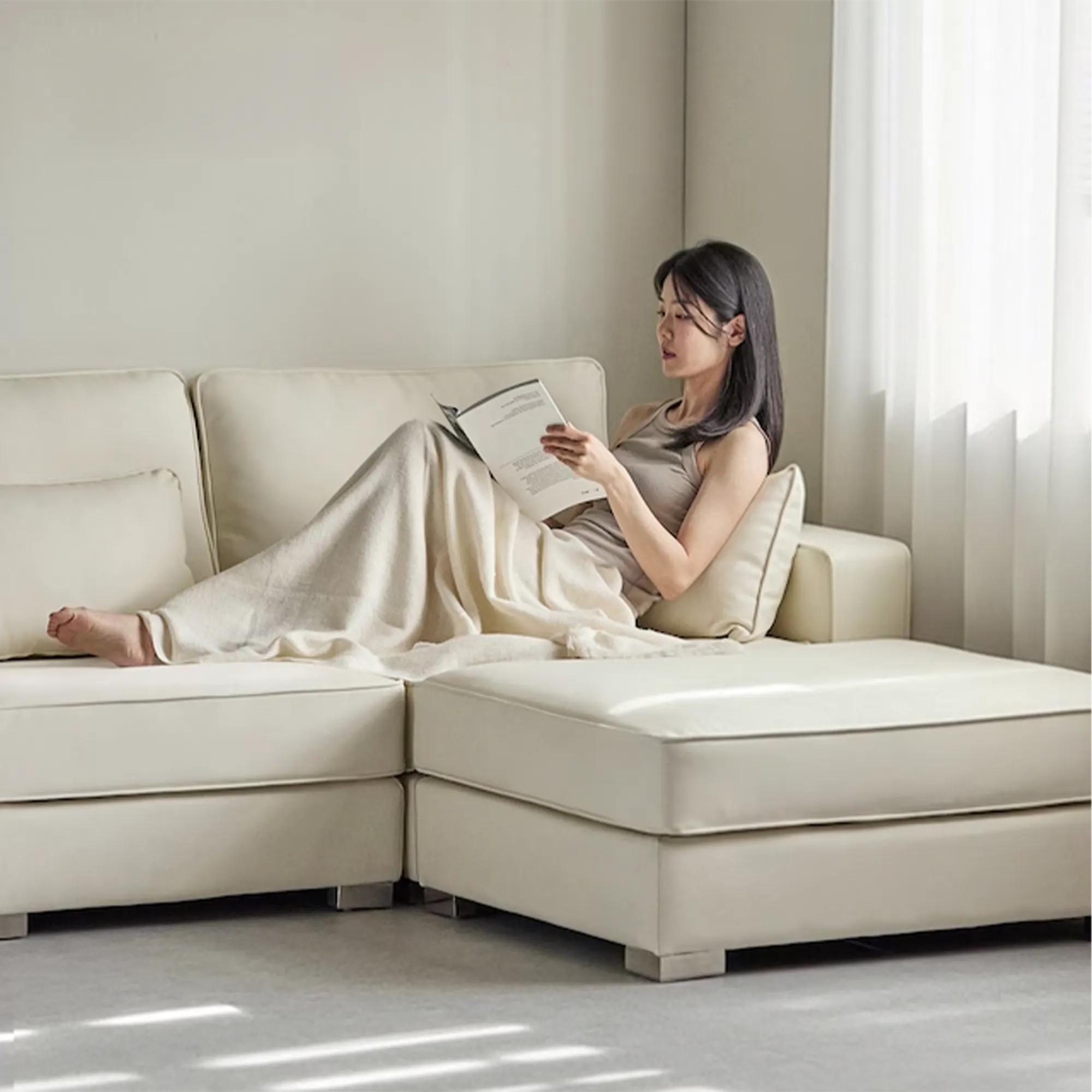 Paris Ottoman - Ivory (Faux Leather) - 11