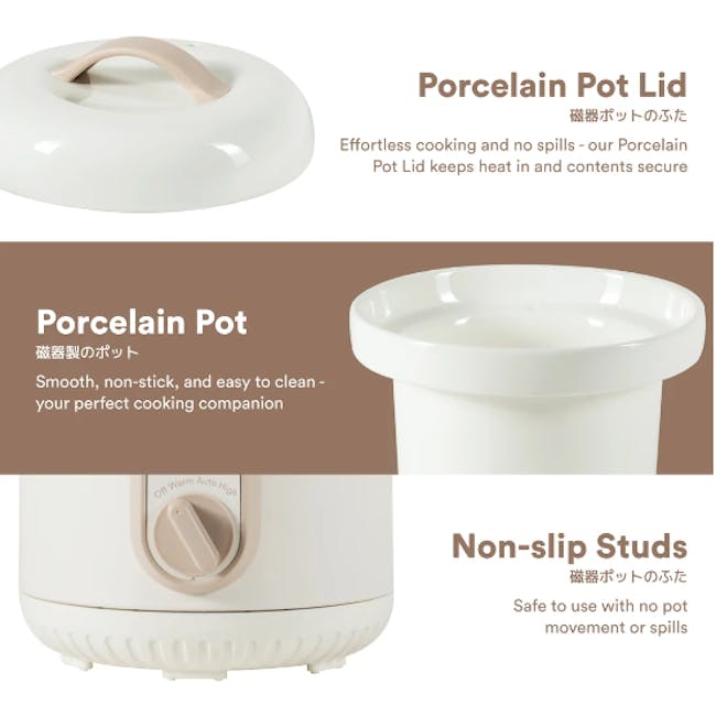 TOYOMI 1L Porcelain Slow Cooker SC 1060/3080 (2 Sizes) - 5 - Porcelain Pot Lid, Smooth, Non-stick, Easy to Clean, Perfect