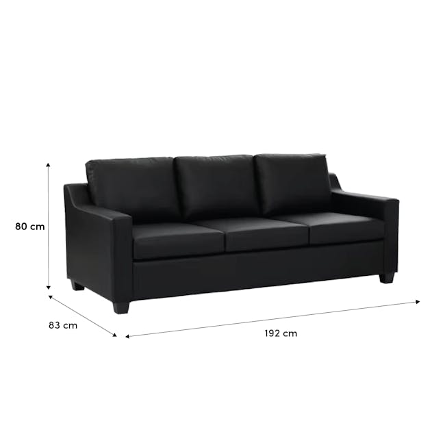 Baleno 3 Seater Sofa - Espresso (Faux Leather) - 6 - Black leather sofa, 80 cm height, 83 cm depth, 192 cm total length
