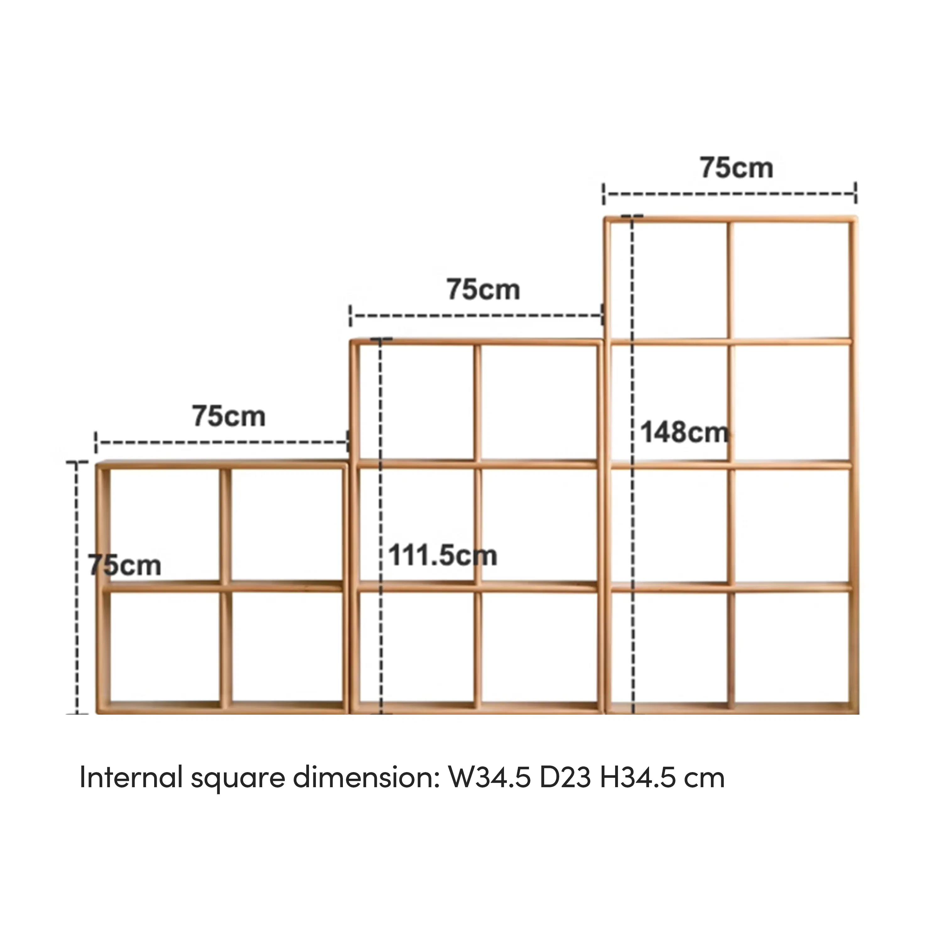 Howy 2 Tier Wooden Kids Open Bookshelf - 10 - Rectangular frame with internal square dimensions, 75 cm height and width