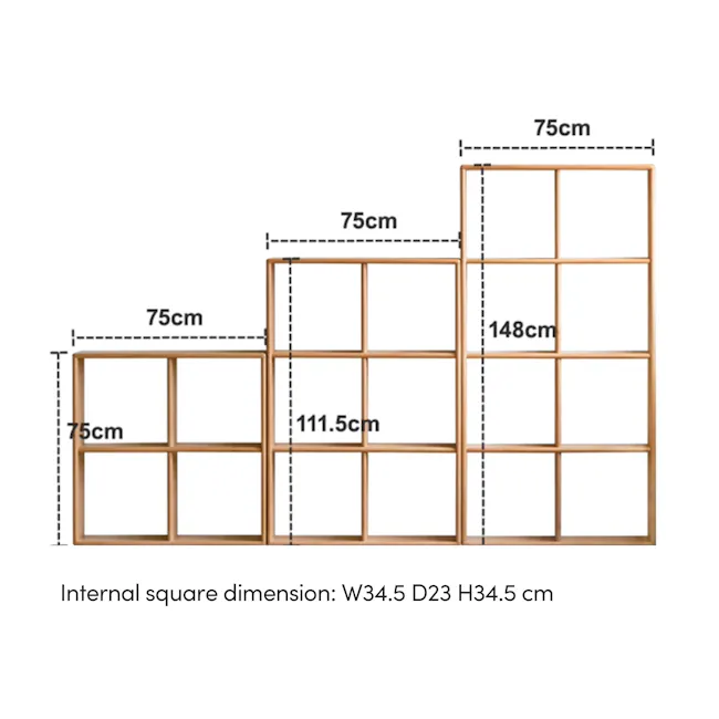 Howy 2 Tier Wooden Kids Open Bookshelf - 10 - Rectangular frame with internal square dimensions, 75 cm height and width
