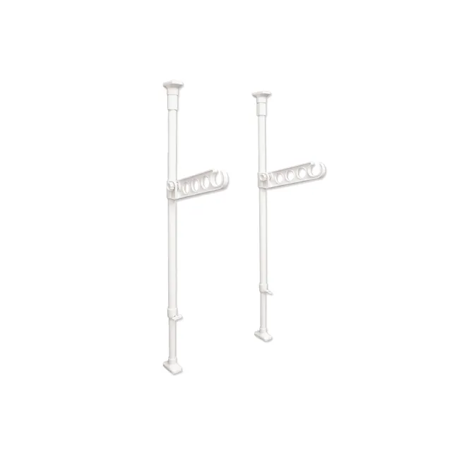 HEIAN Laundry Pole Holder Stand - 1 - White wall-mounted rod, dual rod design, adjustable height, plastic construction