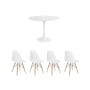 Carmen Round Dining Table 1m with 4 Oslo Chairs in Natural, White - 0