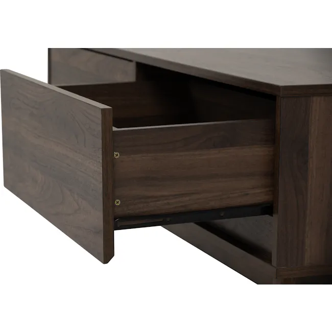 (As-is) Herschel Coffee Table - Walnut - 1 - 20 - Dark wood drawer, metal handles, sleek design, polished finish, sturdy