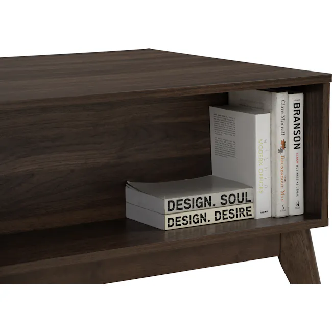 (As-is) Herschel Coffee Table - Walnut - 1 - 21 - Dark wood shelf, minimalist design, modern office theme, books on design