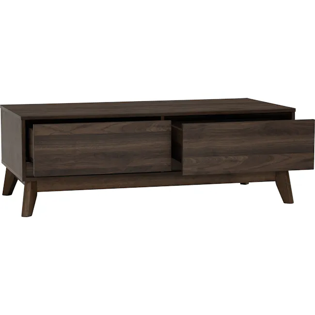 Herschel Coffee Table - Walnut - 3 - Dark wood TV stand, sleek design, wooden texture, sturdy construction, open storage