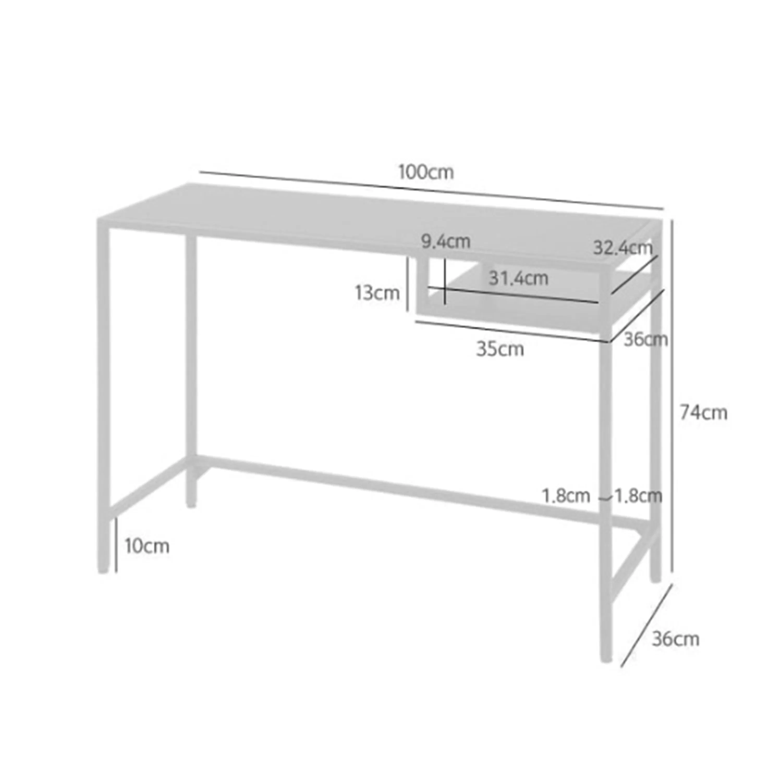 Temdo Study Table 1m - 9 - Adjustable height desk with 100 cm tabletop, Compact storage desk with 4 cm depth, Ergonomic