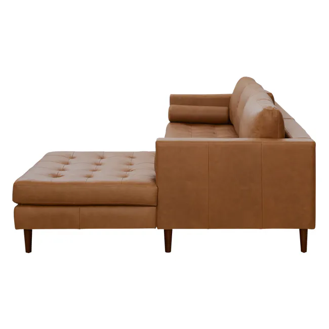 Nolan L-Shaped Sofa - Penny Brown (Premium Aniline Leather) - 4 - Luxurious brown leather sofa, modern design, tufted