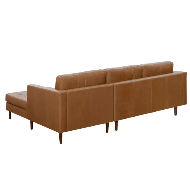 Nolan L-Shaped Sofa - Penny Brown (Premium Aniline Leather) - 5 - Luxurious brown leather sofa, modern design, comfortable