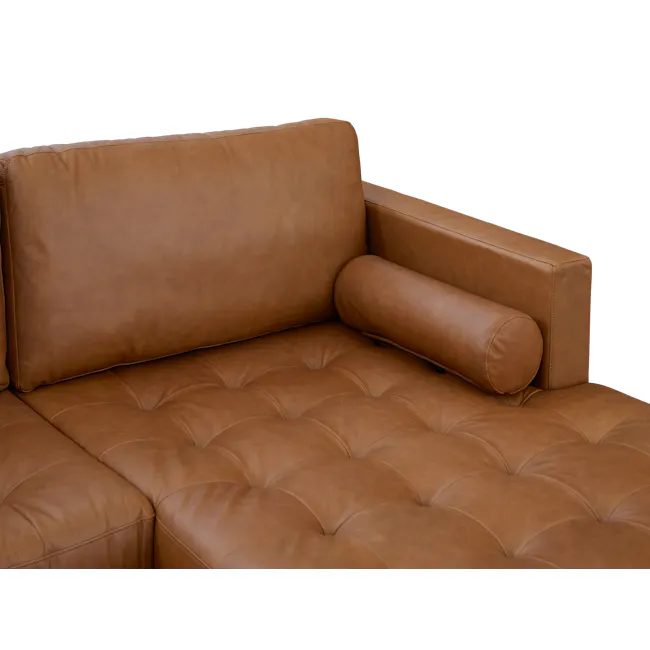 Nolan L-Shaped Sofa - Penny Brown (Premium Aniline Leather) - 6 - Leather sofa, brown upholstery, tufted design, cushioned