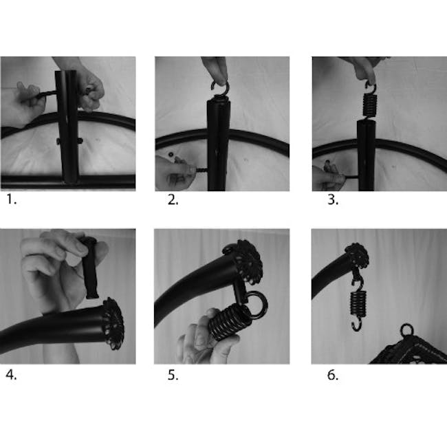 Black Cocoon Swing Chair - White Cushion - 5 - Detailed assembly of a bicycle frame, Installation of a bicycle seat post