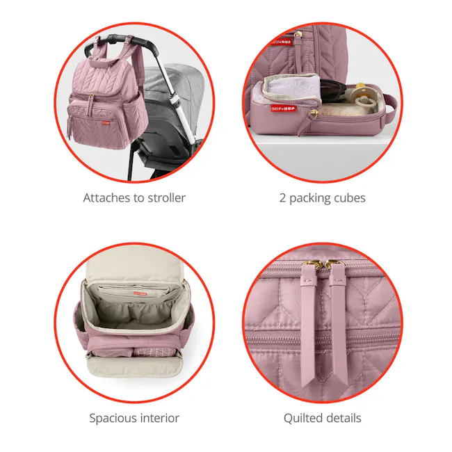 Skip Hop Forma Nappy Backpack - Mauve Mist - 7 - Padded stroller backpack, quilted details, spacious interior, two packing