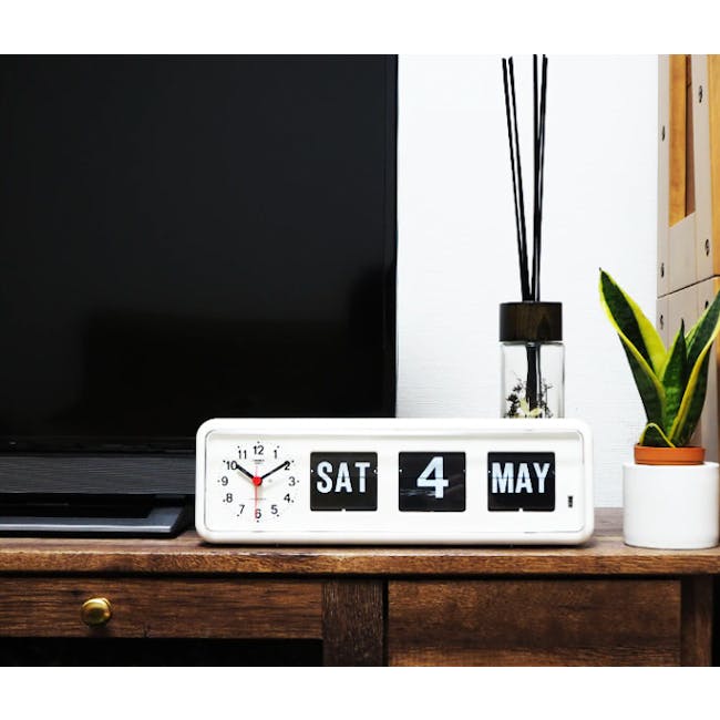 TWEMCO Calendar Flip Wall/Counter Clock - White - 1