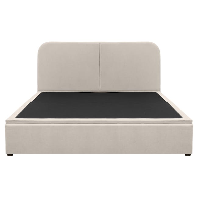 Nolan King Storage Bed - Oatmeal - 3 - Modern minimalist sofa, sleek design, light gray upholstery, comfortable seating