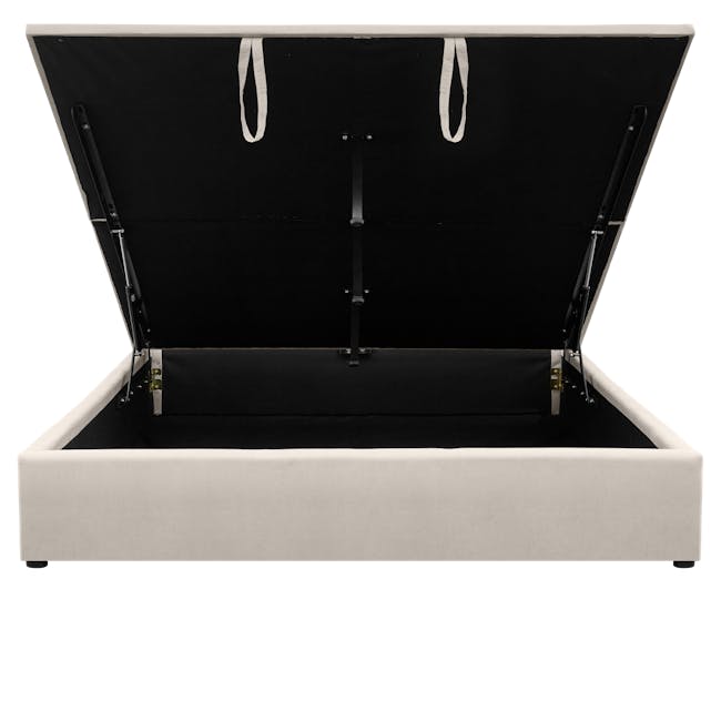 Nolan King Storage Bed in Oatmeal with 2 Asher Narrow Bedside Table - 3 - Black and white interior, minimalist design, open