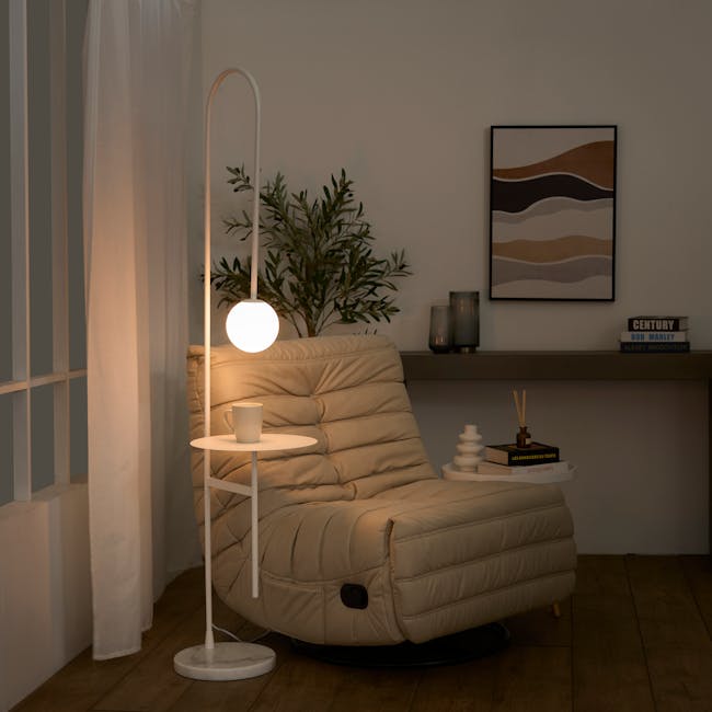 Cilja Floor Lamp with Side Table - White - 2