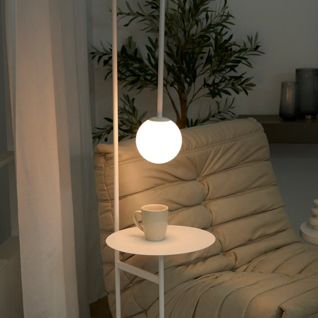 Cilja Floor Lamp with Side Table - White - 4