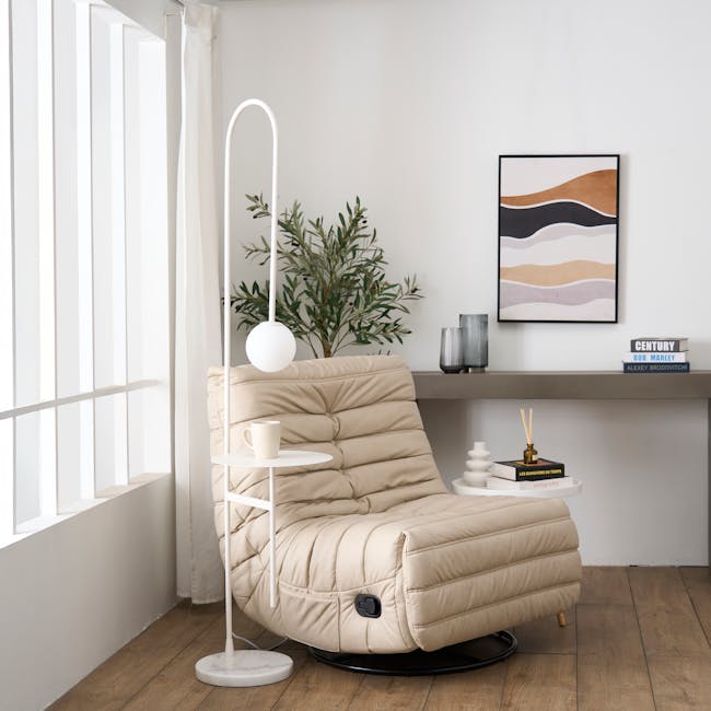 Cilja Floor Lamp with Side Table - White - 3