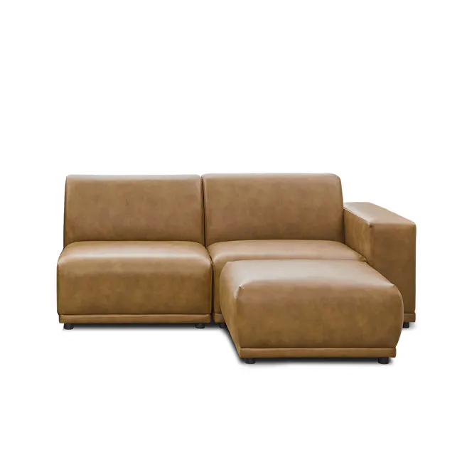 (As-is) Milan 3 Seater Right Arm Chaise Sofa with Ottoman - Tan (Faux Leather) - 1 - 1
