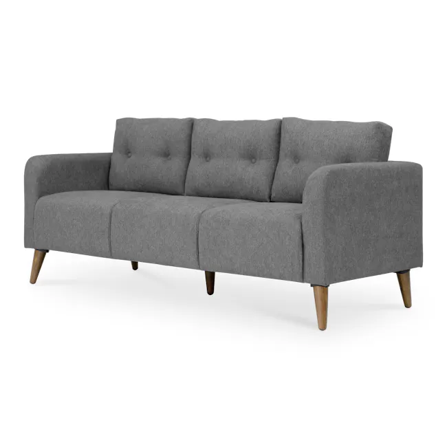 Bennett 3 Seater Sofa with Bennett 2 Seater Sofa - Gray Owl - 4 - Grey upholstered sofa with tufted buttons, wooden legs