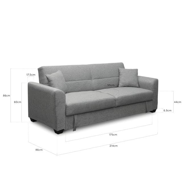 Boston 3 Seater Storage Sofa Bed - Siberian Grey - 5