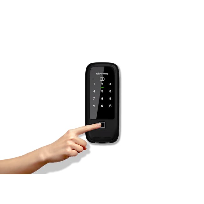 igloohome Rim Lock Metal Gate 2 Fingerprint - 7 - Black keypad with green number 2, black screen display, Digital lock