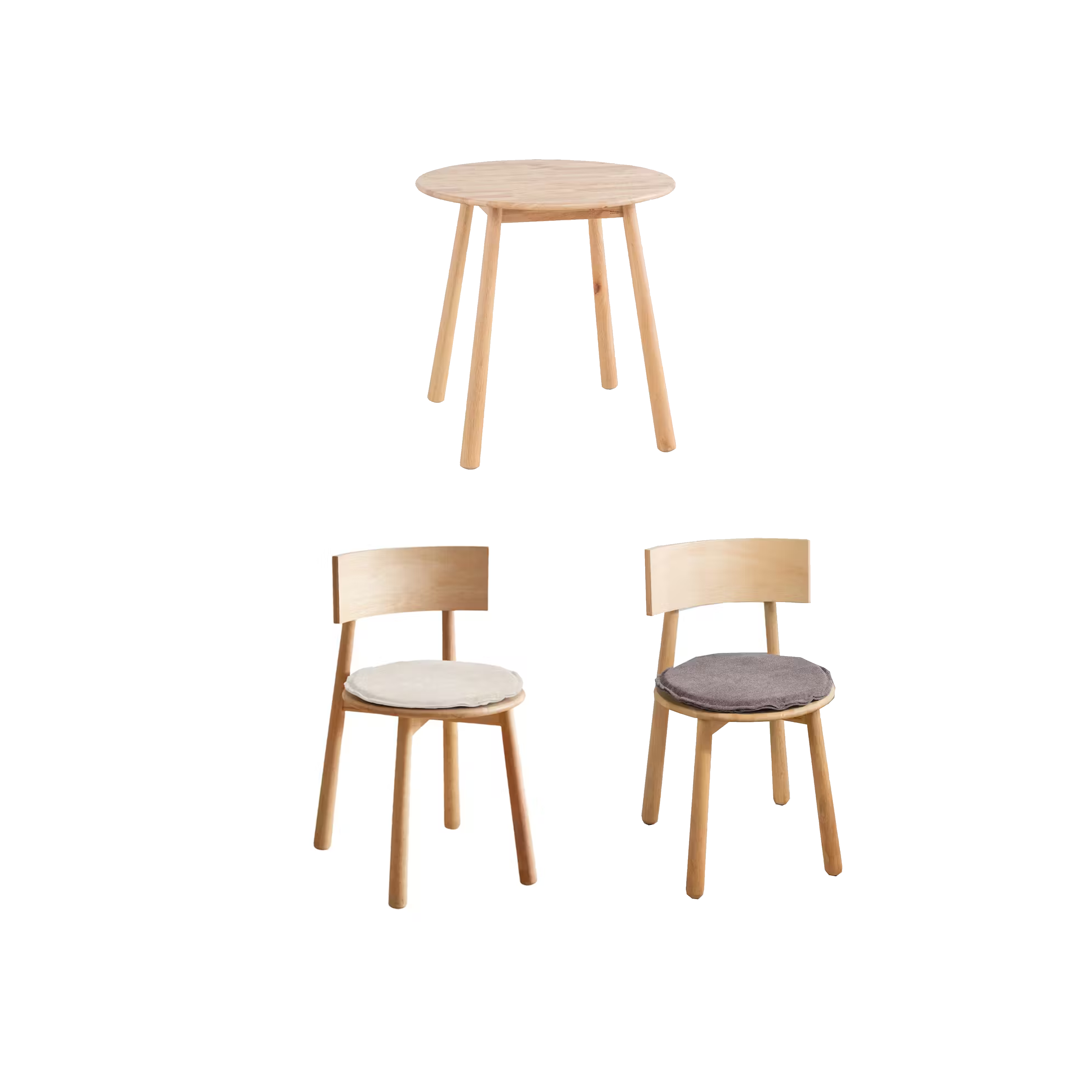 Bylia Round Dining Table 0.75m with 2 Bylia Dining Chairs in Beige and Grey