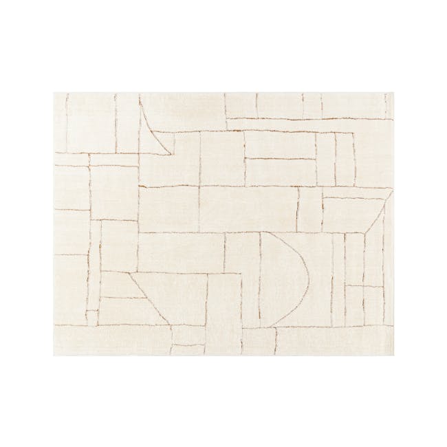 Adler Low Pile Geometric Rug - Walnut (3 Sizes) - 1 - Cream-colored abstract rug, geometric pattern, brown lines