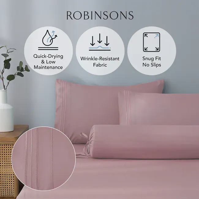 Robinsons Silky Soft Embroidered Microfibre Fitted Sheet Set Core Collection - Orchid Pink (4 Sizes) - 5