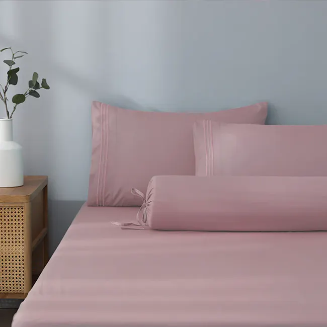 Robinsons Silky Soft Embroidered Microfibre Fitted Sheet Set Core Collection - Orchid Pink (4 Sizes) - 4