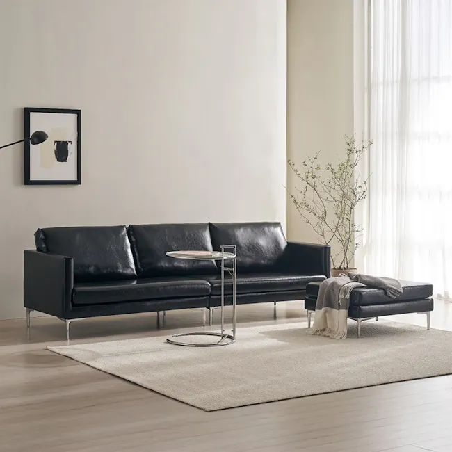 Leca 4 Seater Sofa - Black (Faux Leather) - 3