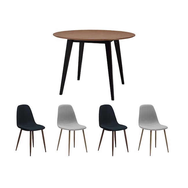 Ralph Round Dining Table 1m in Cocoa with 4 Fynn Dining Chairs in Black and River Grey - 0