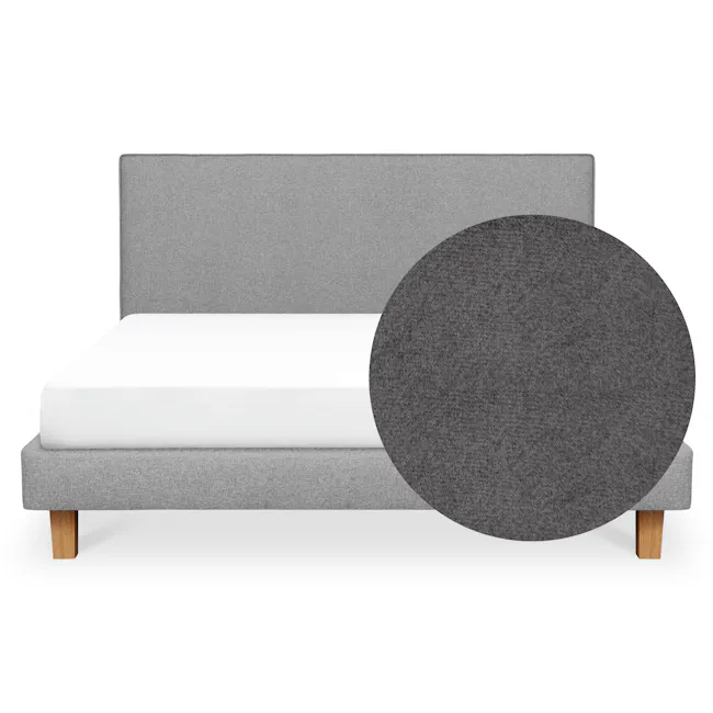 ESSENTIALS King Headboard Divan Bed - Shadow Grey (Pet Friendly) - 1 - Grey upholstered bed with wooden legs, white