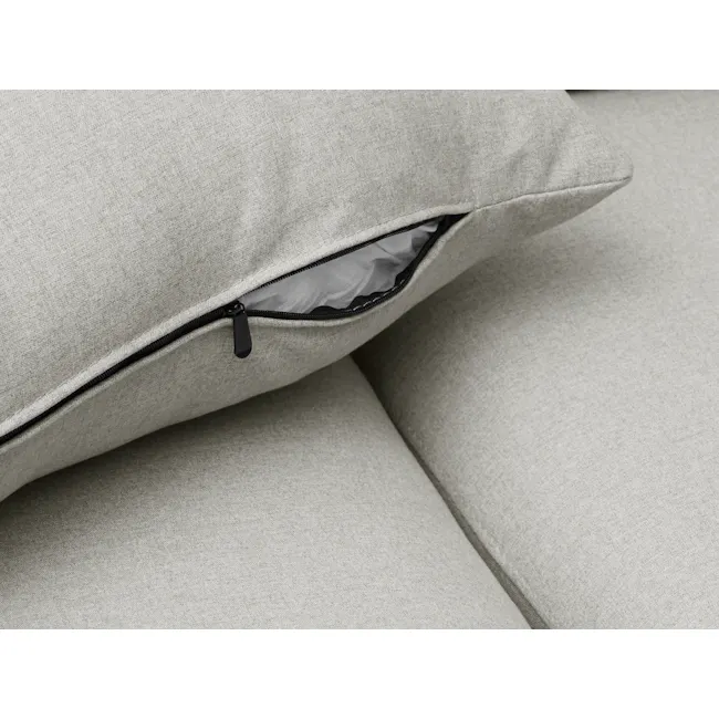 Astrid 2 Seater Sofa - Walnut, Ivory - 4 - Light gray fabric sofa, black zipper, cushion opening, minimalist design, soft
